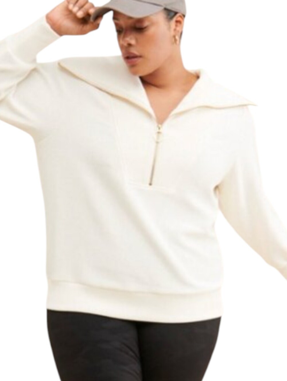 Varley Vine Ivory Ribbed Gold Toned Half Zip Oversized Cowl Sweater Women's 2X